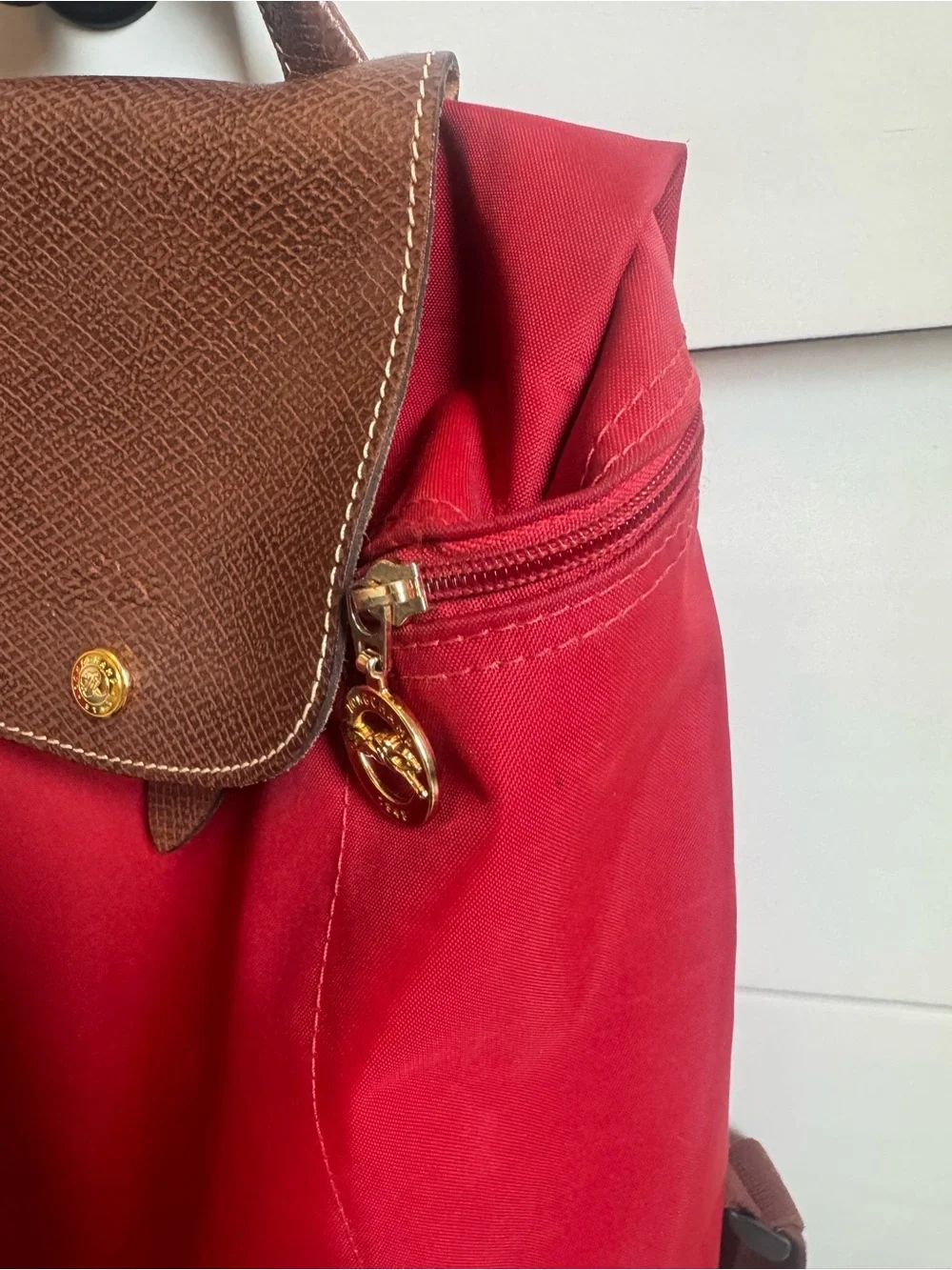 Longchamp Backpack with Brown Leather Flap - Classic Women's Bag